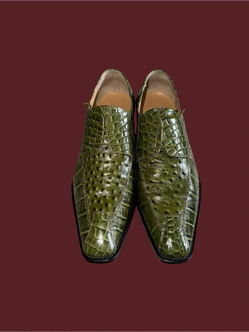 Men's Giorgio Brutini Green Croc Ostrich Print Dress Shoes Size 13 Exotic Luxury
